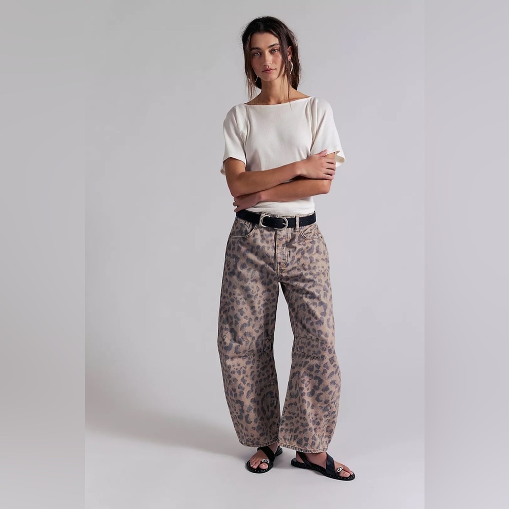 Free People Leopard Print Wide-Leg Jeans